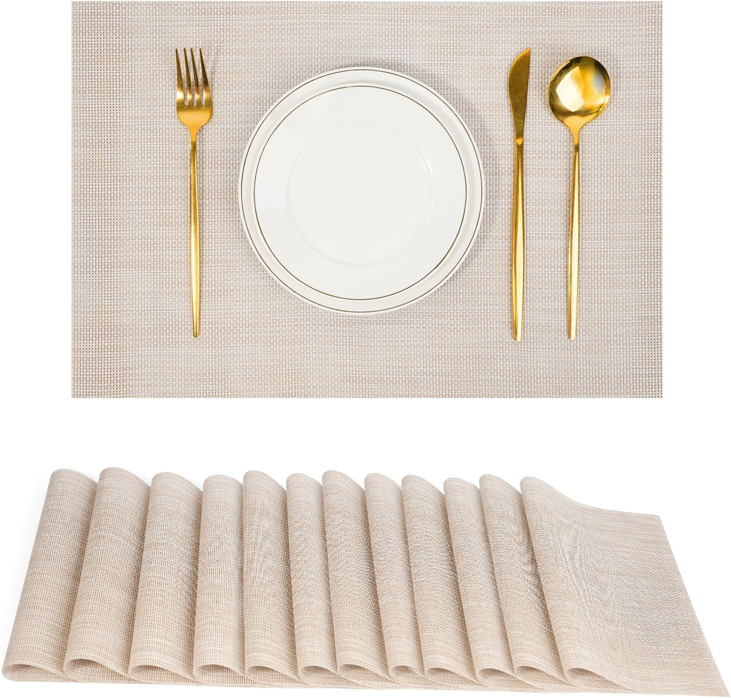 Placemats Set of 12，Non-Slip PVC Weave Table Mats Easy to Clean，Heat Resistant Place Mats for