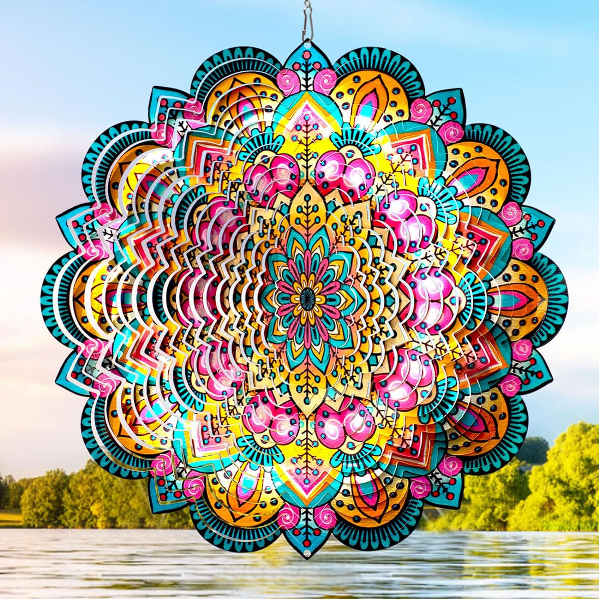 Wind Spinners Outdoor Mandala Lucky Star,Laser Cut Metal Kinetic Art Wind Spinner Gift for