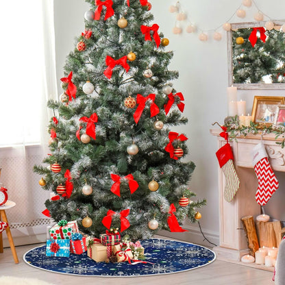 Christmas Tree Skirt, 48 Inch White Snowflakes Blue Background Xmas Tree Skirt for Christmas New