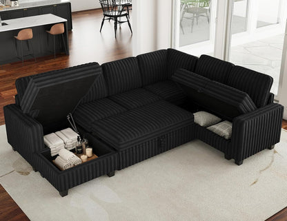 Belffin Corduroy Sleeper Sofa Bed with Storage Chaise Modular Sectional Sofa Couch with Pull Out
