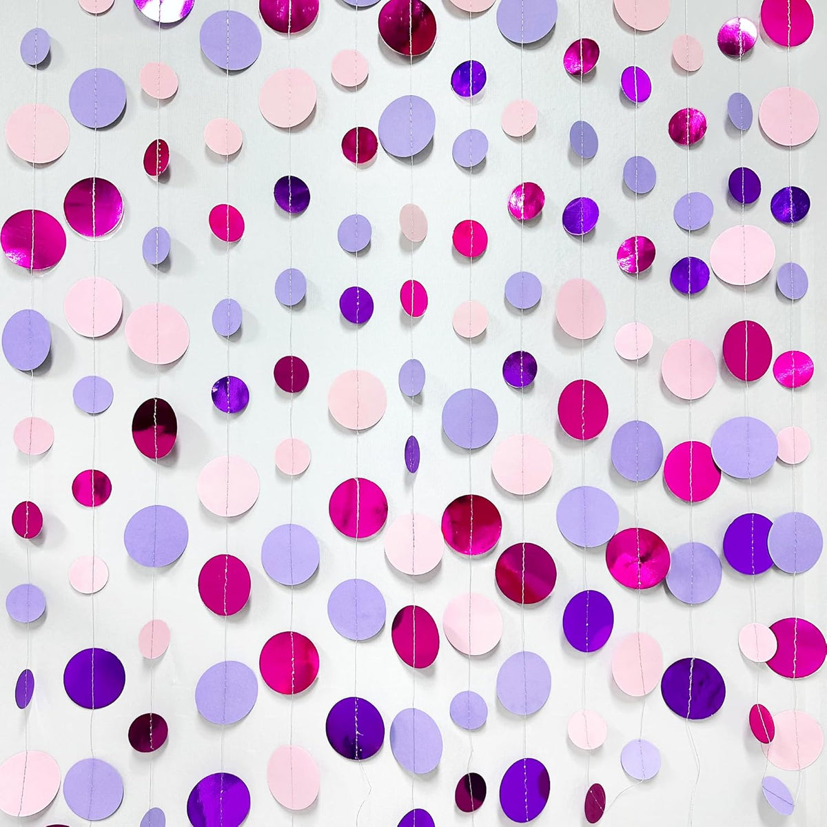 Pink and Purple Party Decorations Circle Dots Garland Hot Pink Lavender Hanging Polka Dot Streamer