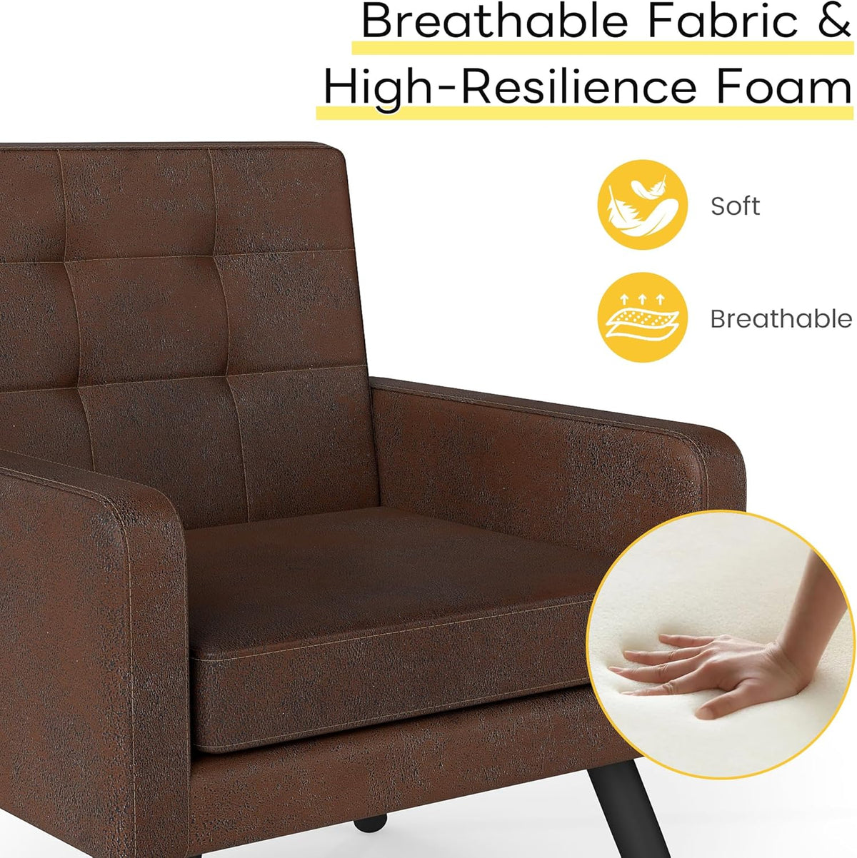 Kromax Mid-Century Modern Accent Chair for Living Room, 496 Lb. Weight Capacity, Dual Armrests