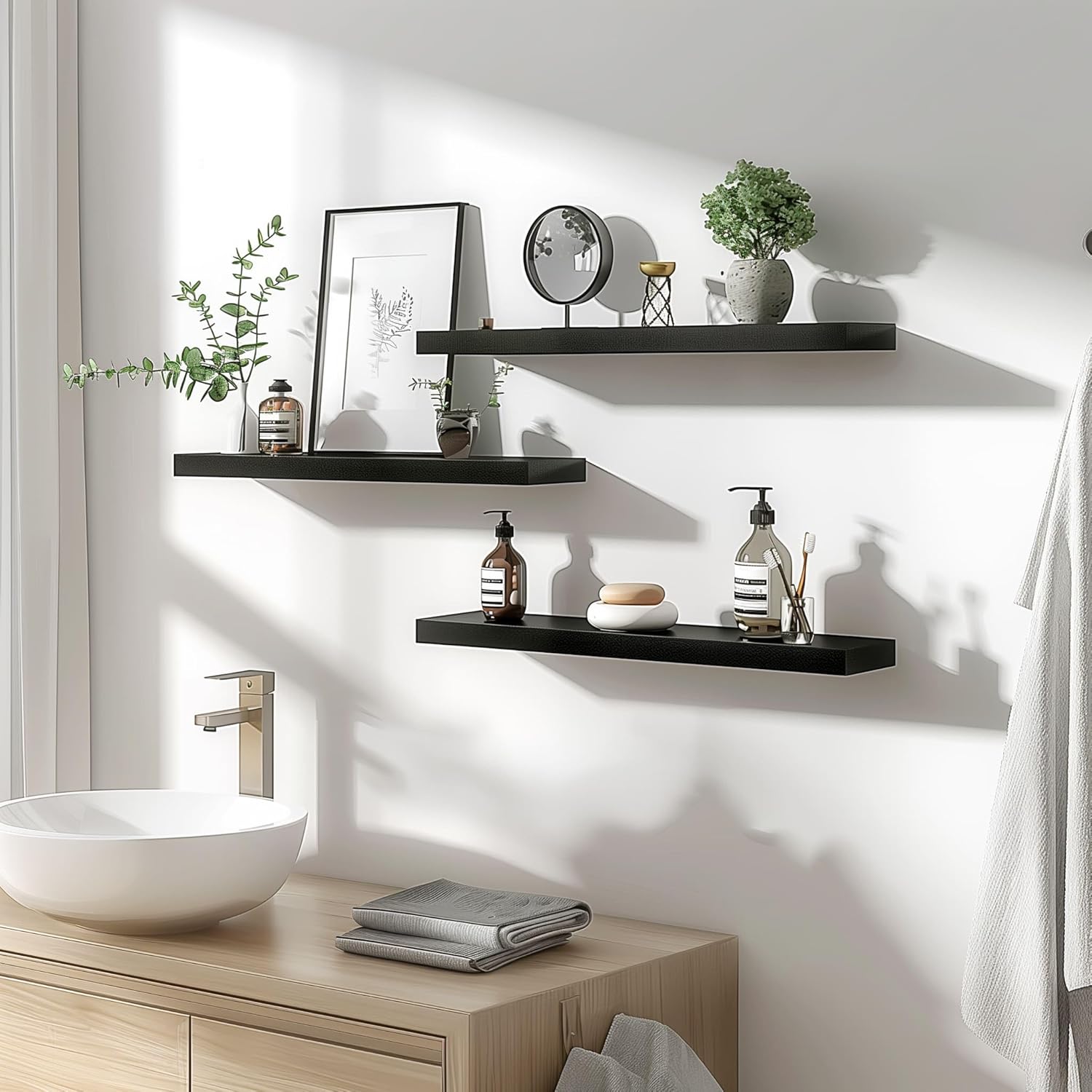 Wood Floating Shelves for Wall Decor, Rustic Wall Shelves for Bedroom Bathroom Kitchen Living Room