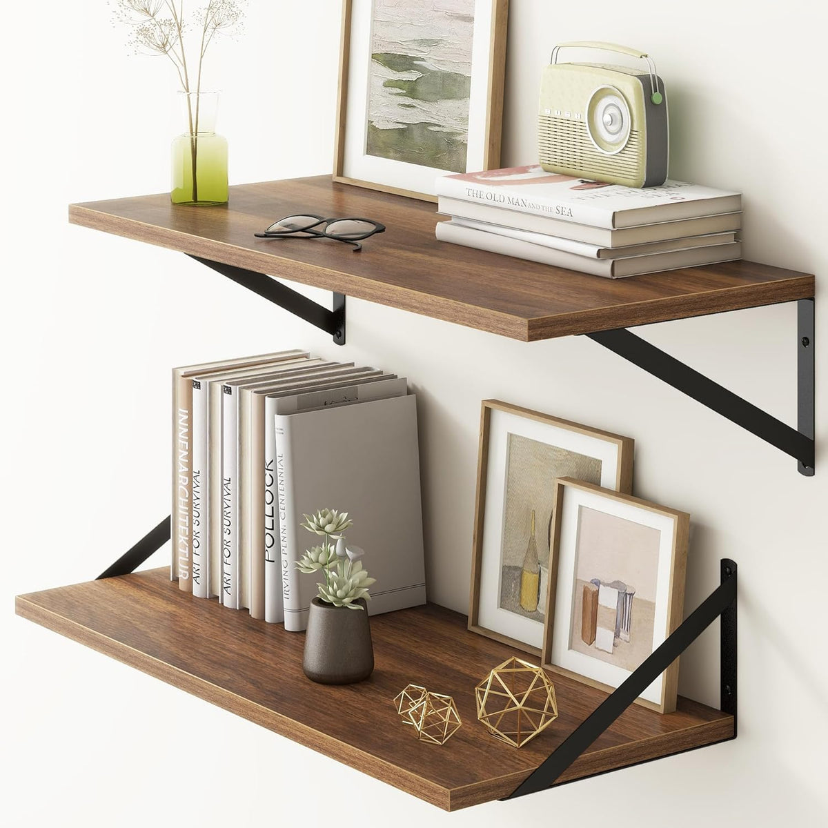 Fun Memories 27.5" W x12 D Floating Shelves, Large Wall Shelves 27.5 Inch Long, Set of 2, Farmhouse
