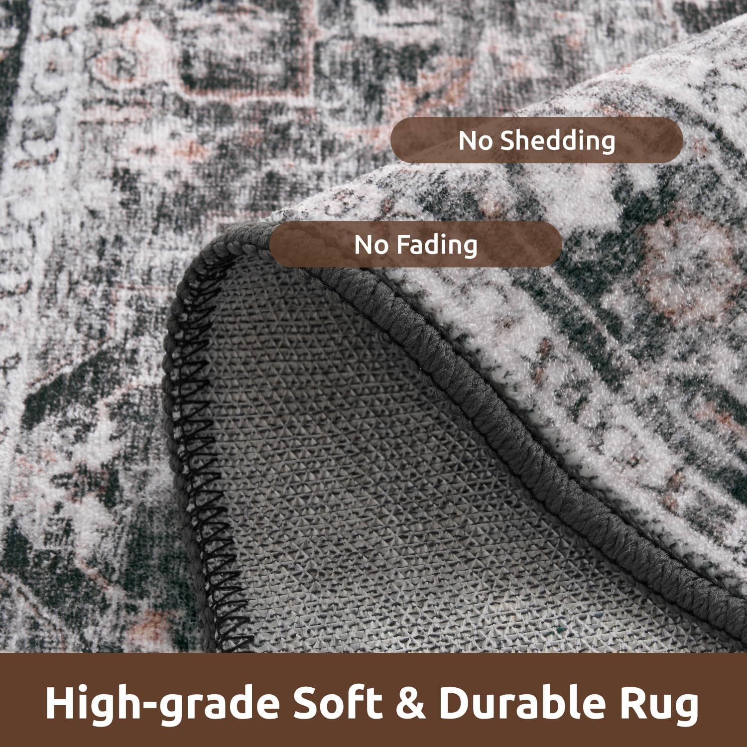 AMOAMI-Area Rug 9X12 Rugs for Living Room-Vintage Soft Black Rugs for Bedroom-Non Slip