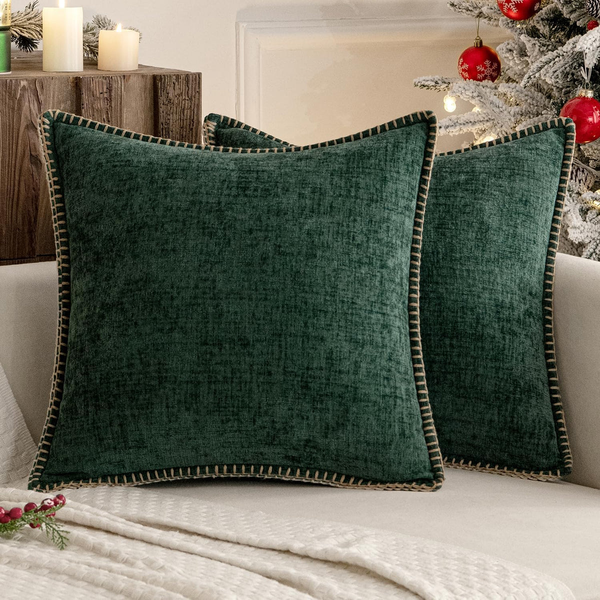 MIULEE Pack of 2 Christmas Pillow Covers 24x24 Inch Dark Green Farmhouse Decorative Throw Pillow