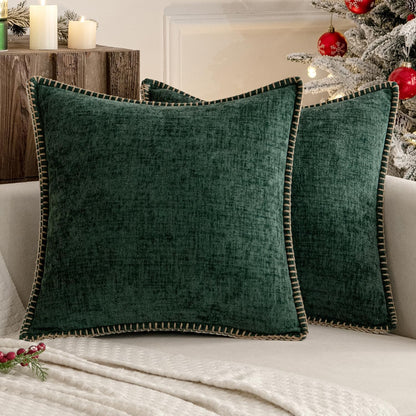 MIULEE Pack of 2 Christmas Pillow Covers 24x24 Inch Dark Green Farmhouse Decorative Throw Pillow
