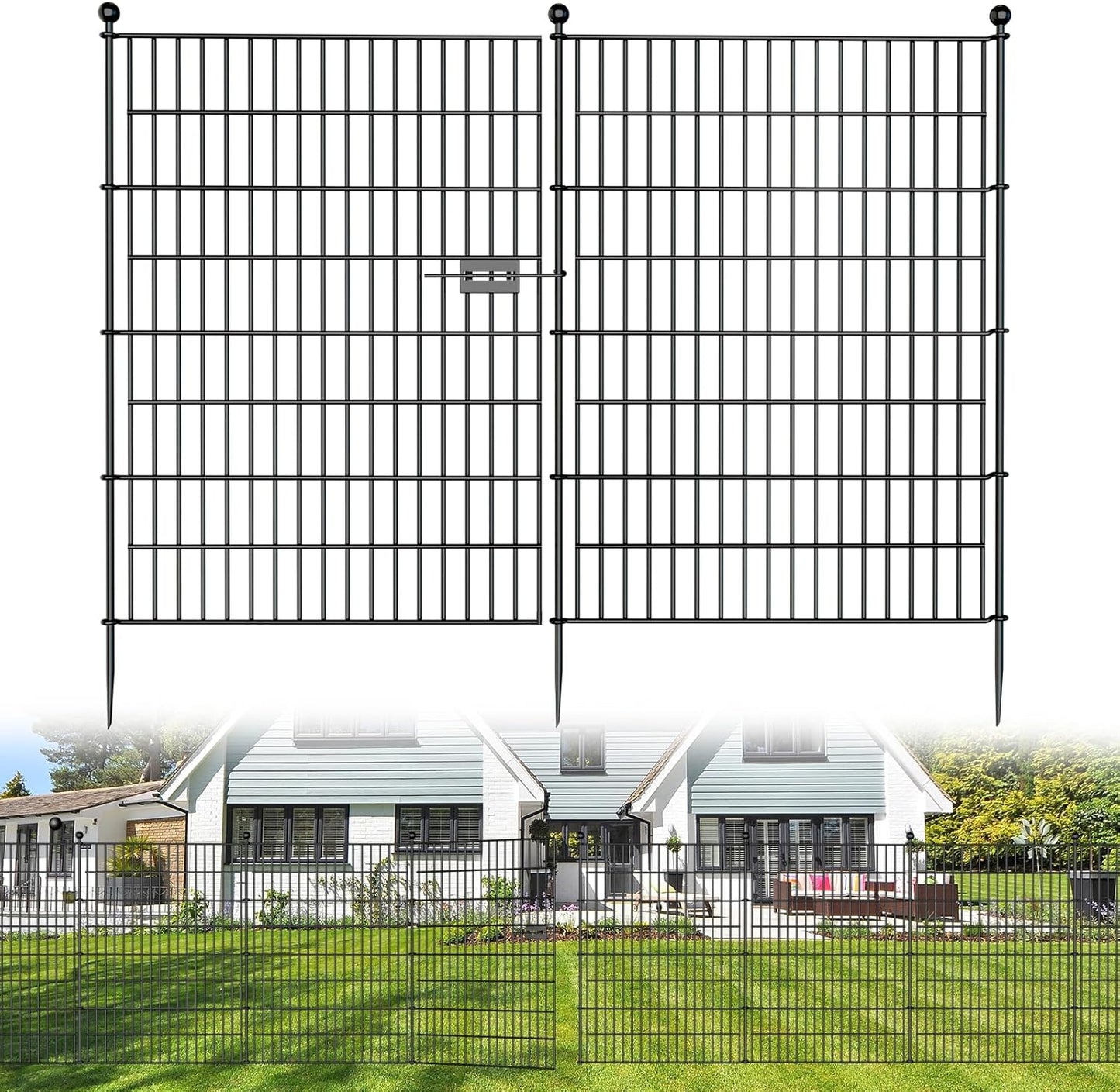 5 Panels No Dig Decorative Outdoor Garden Fence with Gate for Yard, 40 in(H) X 11.8 ft(L) Animal