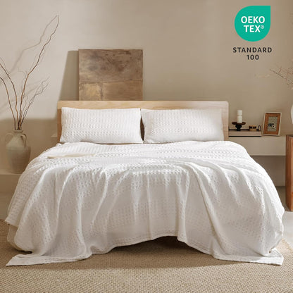 PHF 100% Cotton Waffle Weave Blanket King Size, Soft Lightweight Breathable Cozy Summer Blankets