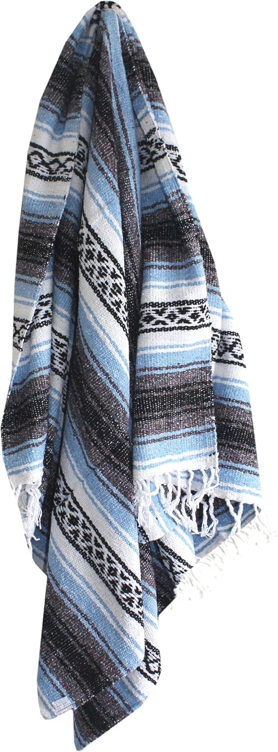 Del Mex Classic Mexican Blanket, Large Authentic Woven Falsa Throw (70"x50"), Artisan Southwest