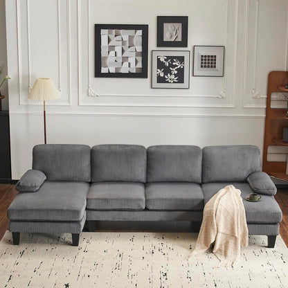 Karl home U-Shape Sectional Sofa Couch 111" Modern 4-Seat Sofa with Chaises Corduroy Fabric