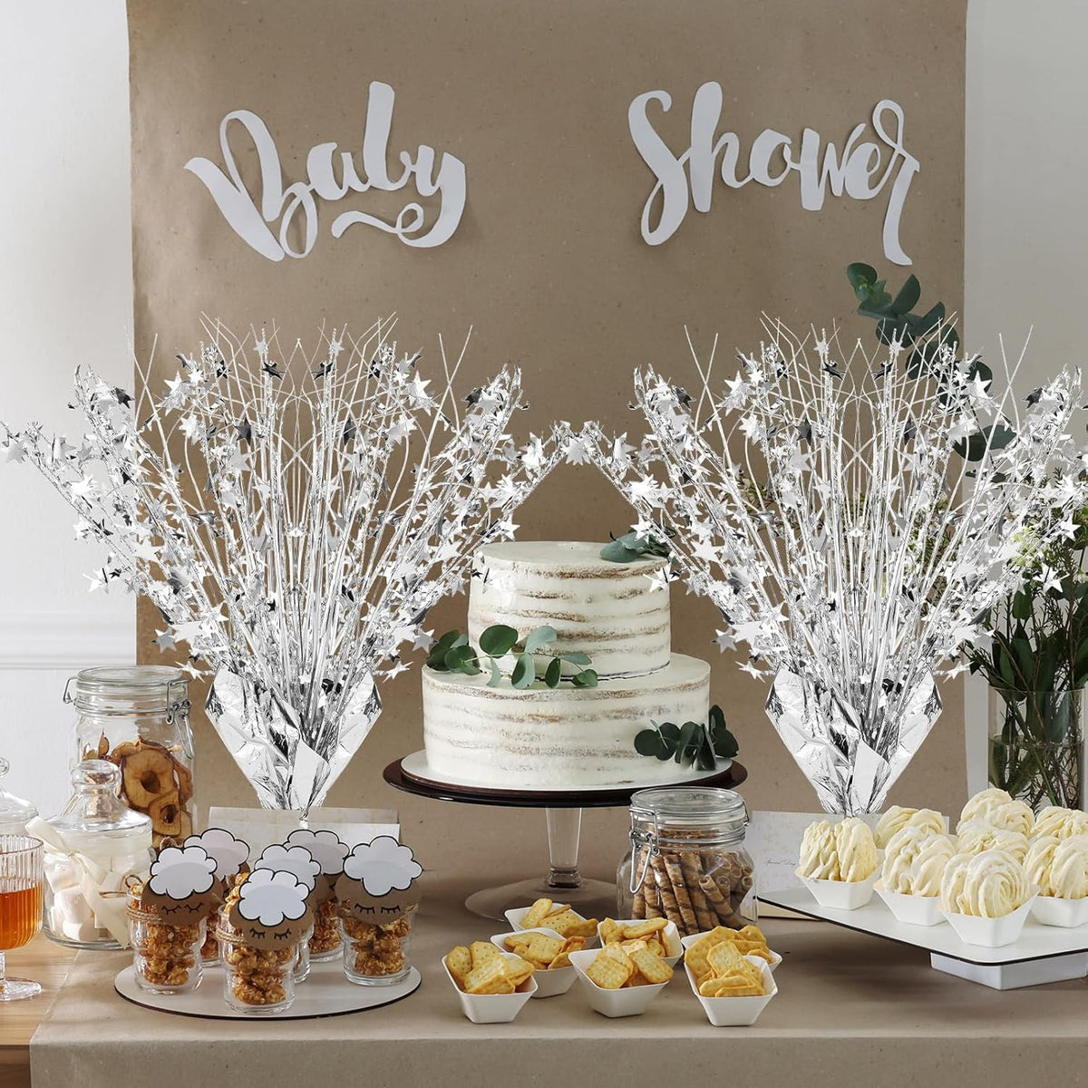 Crowye 18 Pieces Metallic Foil Spray Centerpiece Party Star Table Decoration Burst Metallic Table