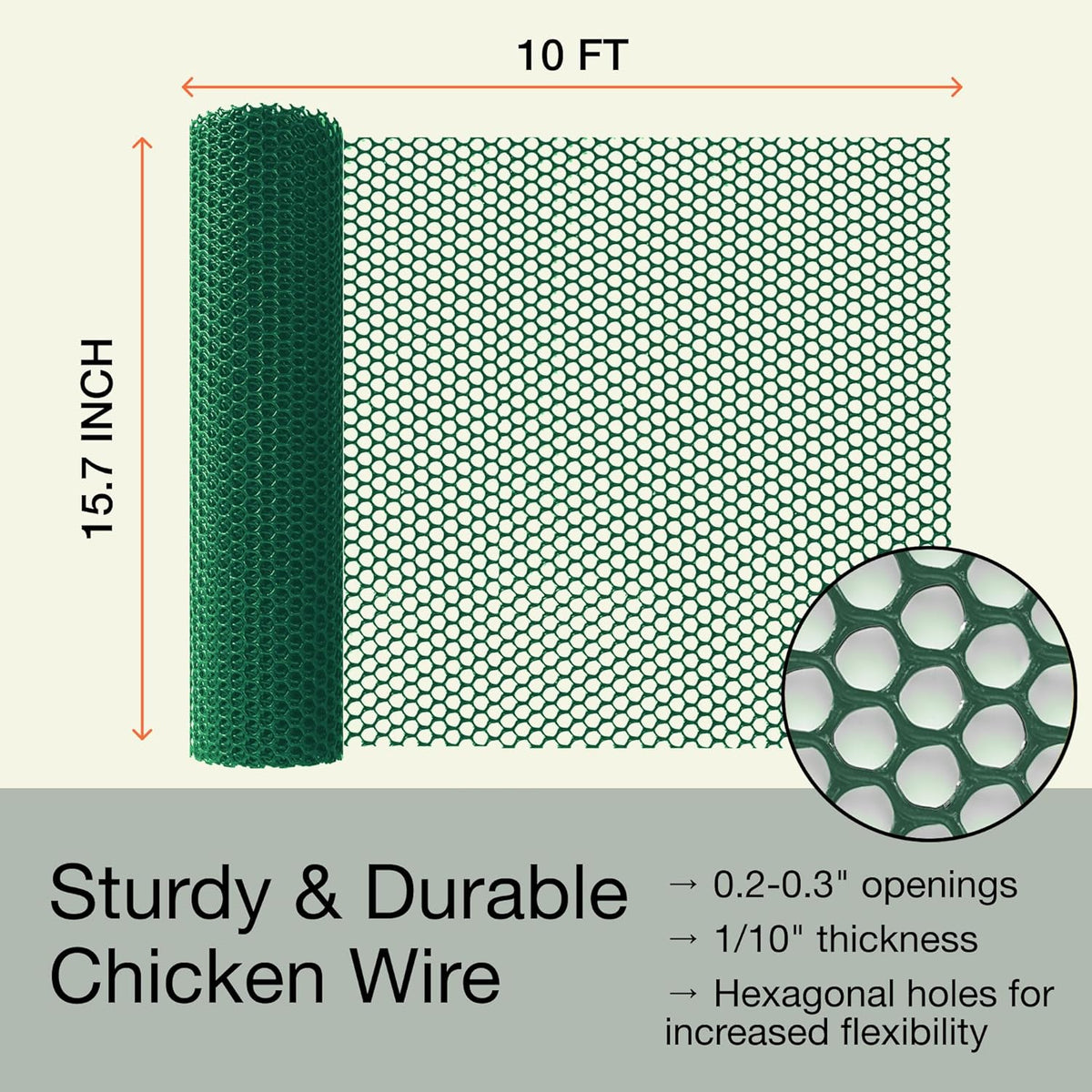 MaPorch Plastic Wire Mesh Fence - Green, 15.71" x 10 ft, 2 Pack - Plastic Chicken Wire Fencing for