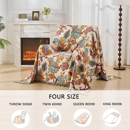 100% Muslin Throw Blanket for Couch, Butterfly and Floral Double Embroidery Fall Throw Blanket