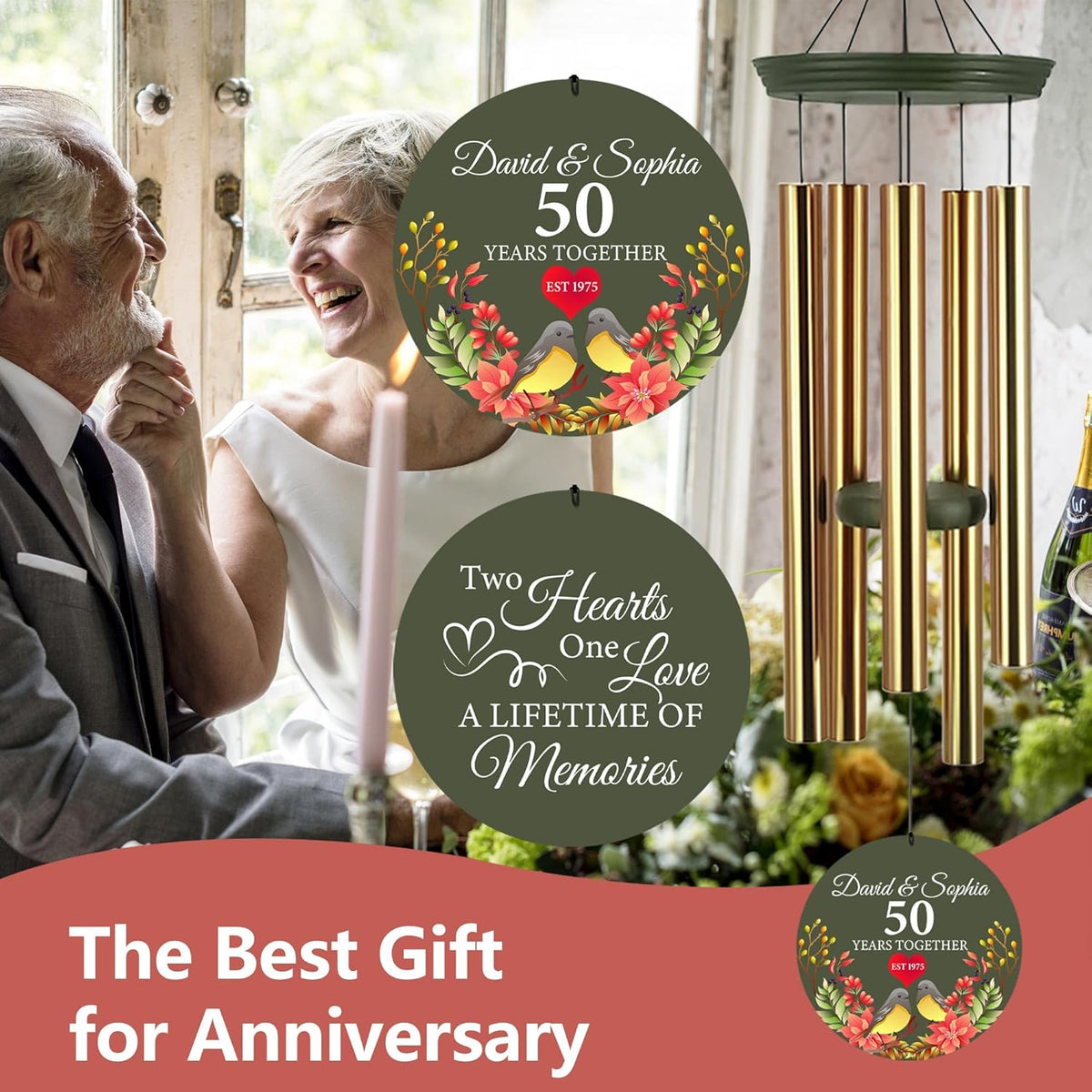ASTARIN 50th Anniversary Wind Chimes Personalized, 30"/36" Deep Tone Wind Chimes for Wife Husband