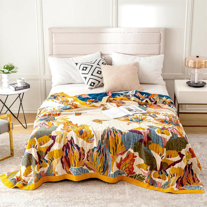 MSGKV Boho Throw Blanket 60''x80'',100% Cotton Blankets for Couch Bed,Cotton Quilt Travel Muslin