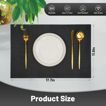 Placemats Set of 12，Non-Slip PVC Weave Table Mats Easy to Clean，Heat Resistant Place Mats for