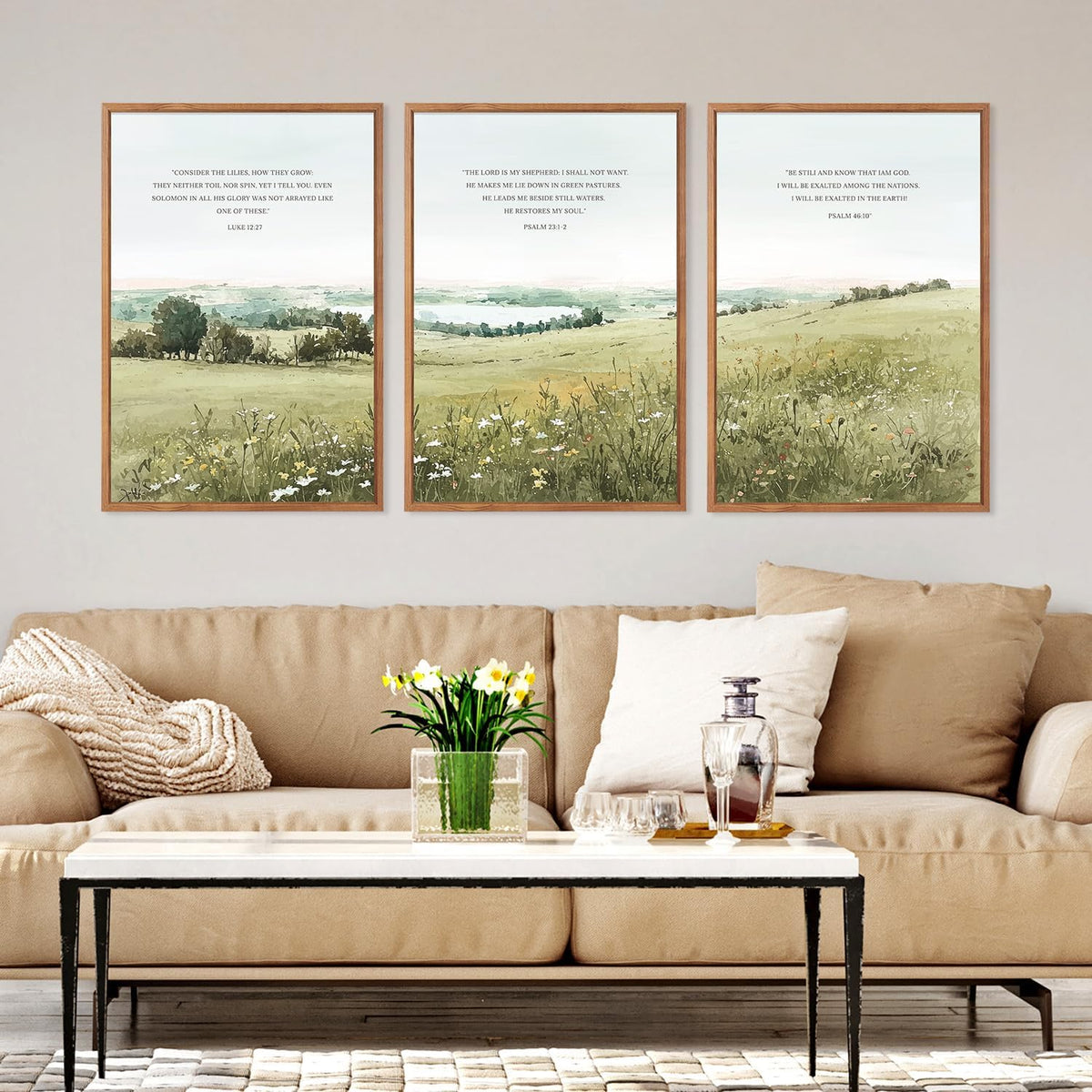 KAIRNE Scripture Christian Canvas Wall Art,Bible Verse Prints Set of 3(16”X24”),Modern Scripture