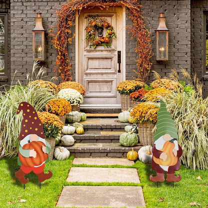 YEAHOME Fall Decorations for Home Outdoor, 2 Pack 25" Decorative Garden Stakes with Gnomes Pumpkin