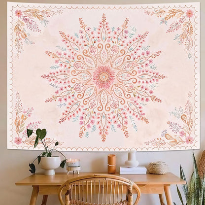 Lunerfex Floral Mandala Tapestry Boho Tapestry for Bedroom Pink Tapestries Wall Hanging Living Room