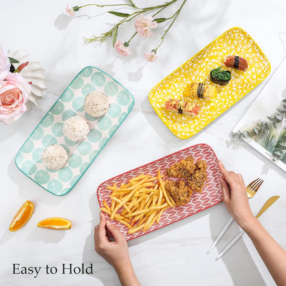 Selamica Ceramic Rectangular Serving Platters Set of 4, 12 Inch Serving Trays/Dishes for Party