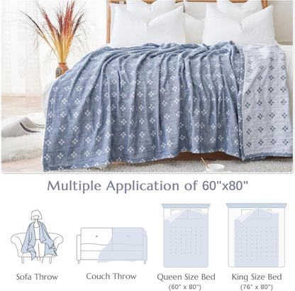 jinchan Boho 100% Cotton Blanket Muslin Lightweight Twin Size Quilted Throw Blanket for Couch Soft