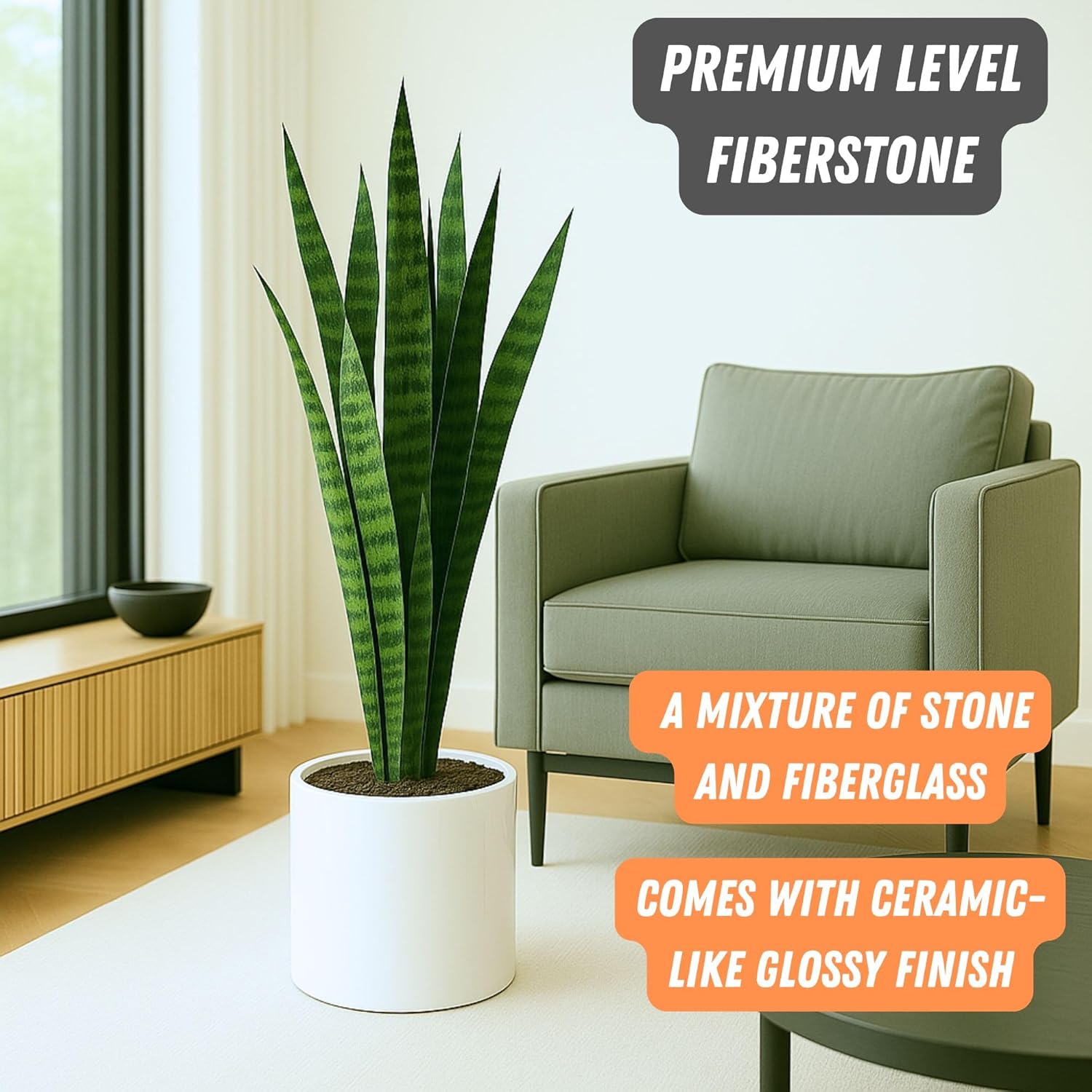 Fox & Fern 10 Inch Plant Pot with Drainage Plug — Premium Lightweight Fiberstone Glossy White
