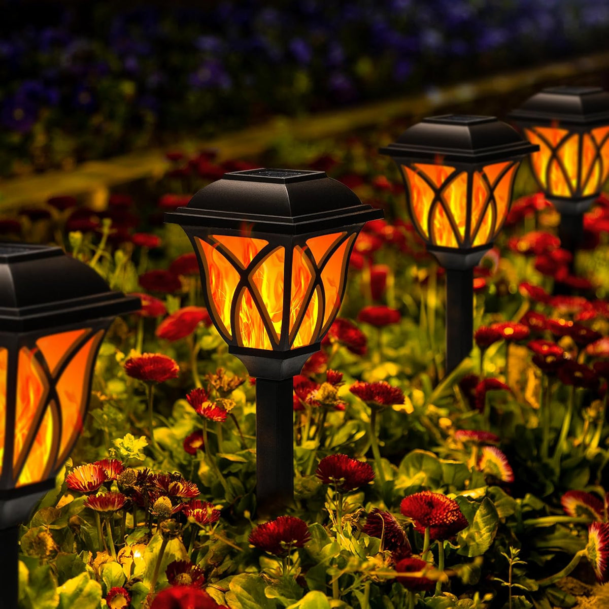 GIGALUMI Solar Lights Outdoor Waterproof, 8 Pack Flickering Flame LED Lights, Garden Decor for