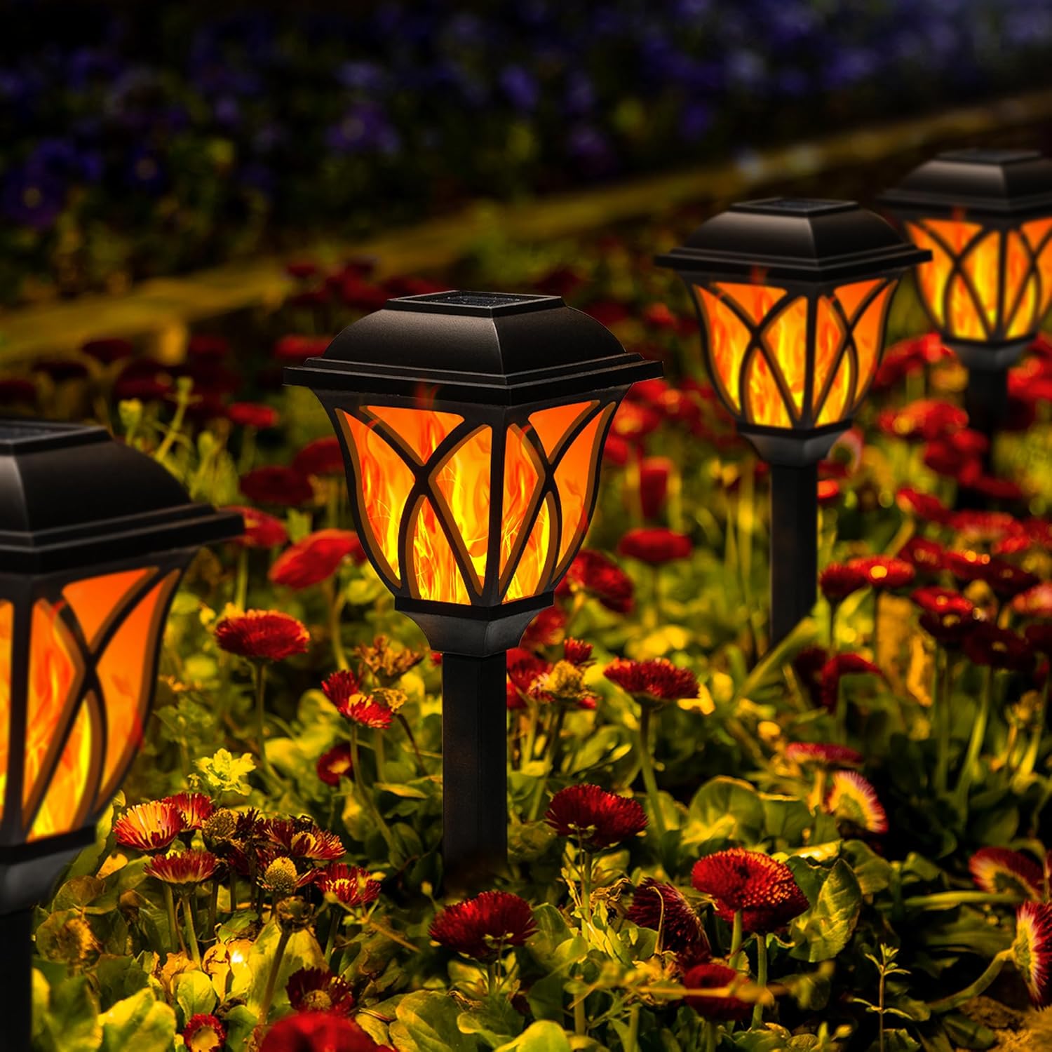 GIGALUMI Solar Lights Outdoor Waterproof, 6 Pack Flickering Flame LED Lights, Garden Decor for