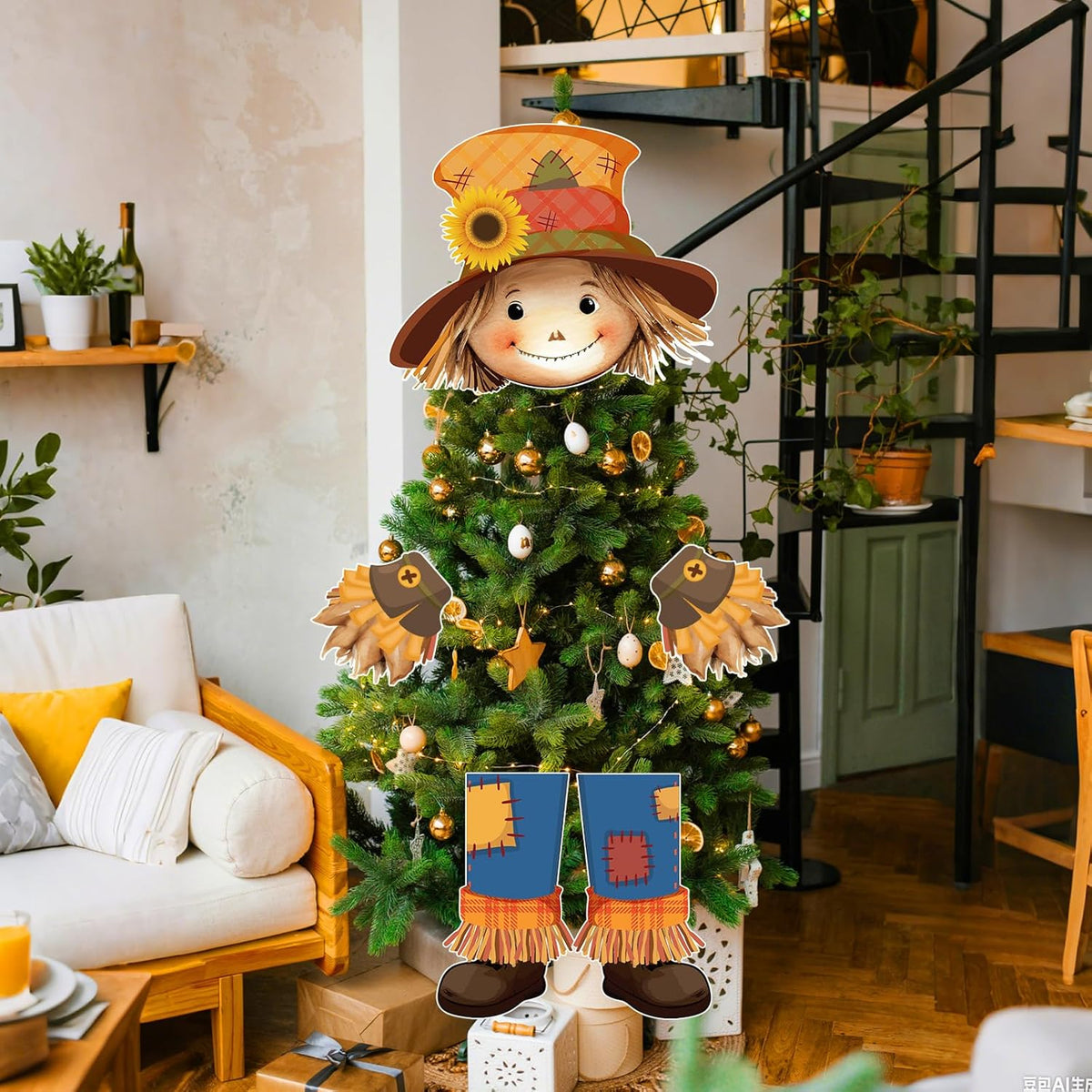 Scarecrow Fall Tree Topper Autumn Harvest Farmhouse Decorative Tree Treetops Head Hands and Legs