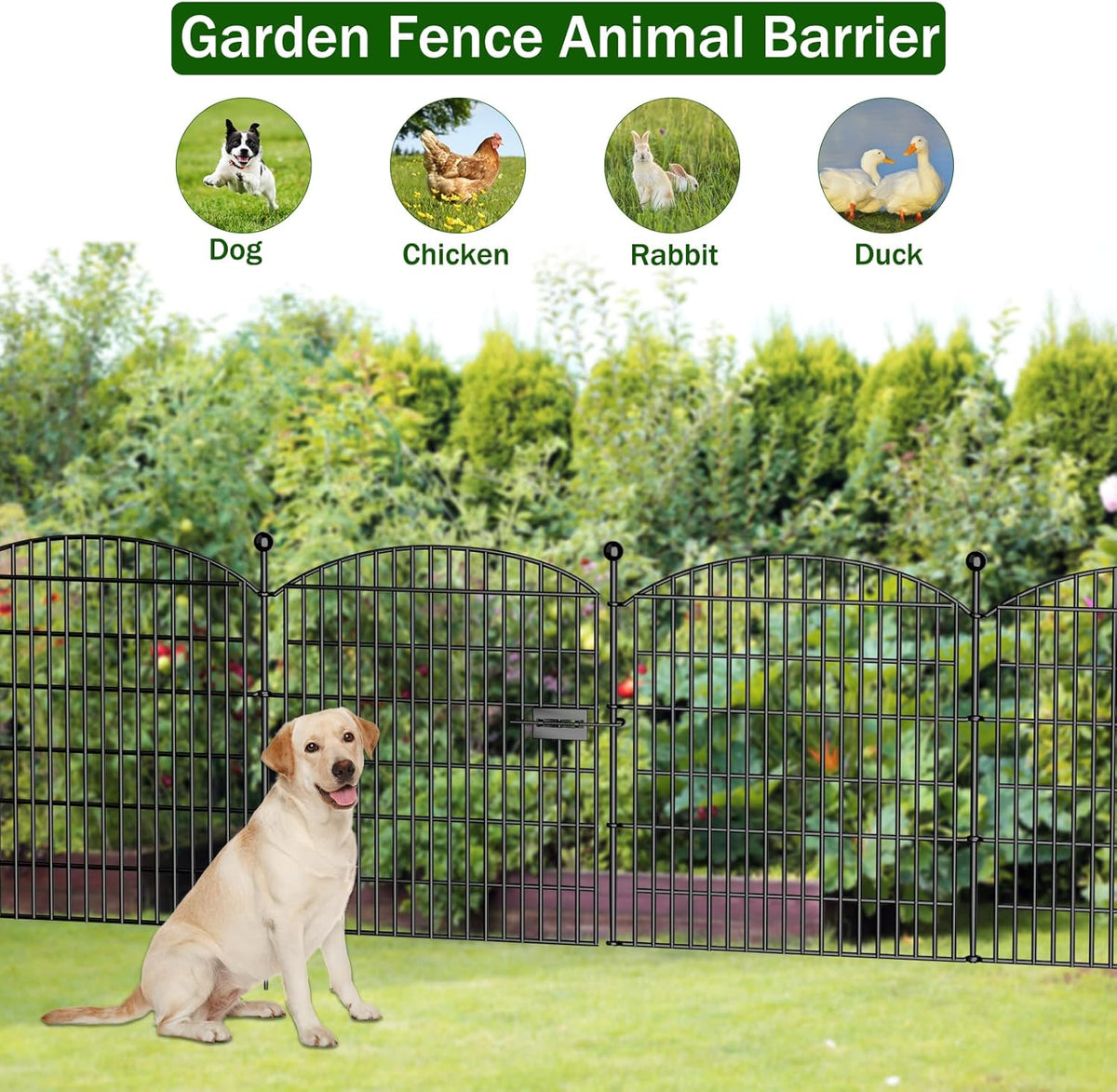 Decorative Garden Fence with Gate, 5 Panels - 32 in (H) x 11.8 ft (L) No Dig Dog Fence Outdoor for