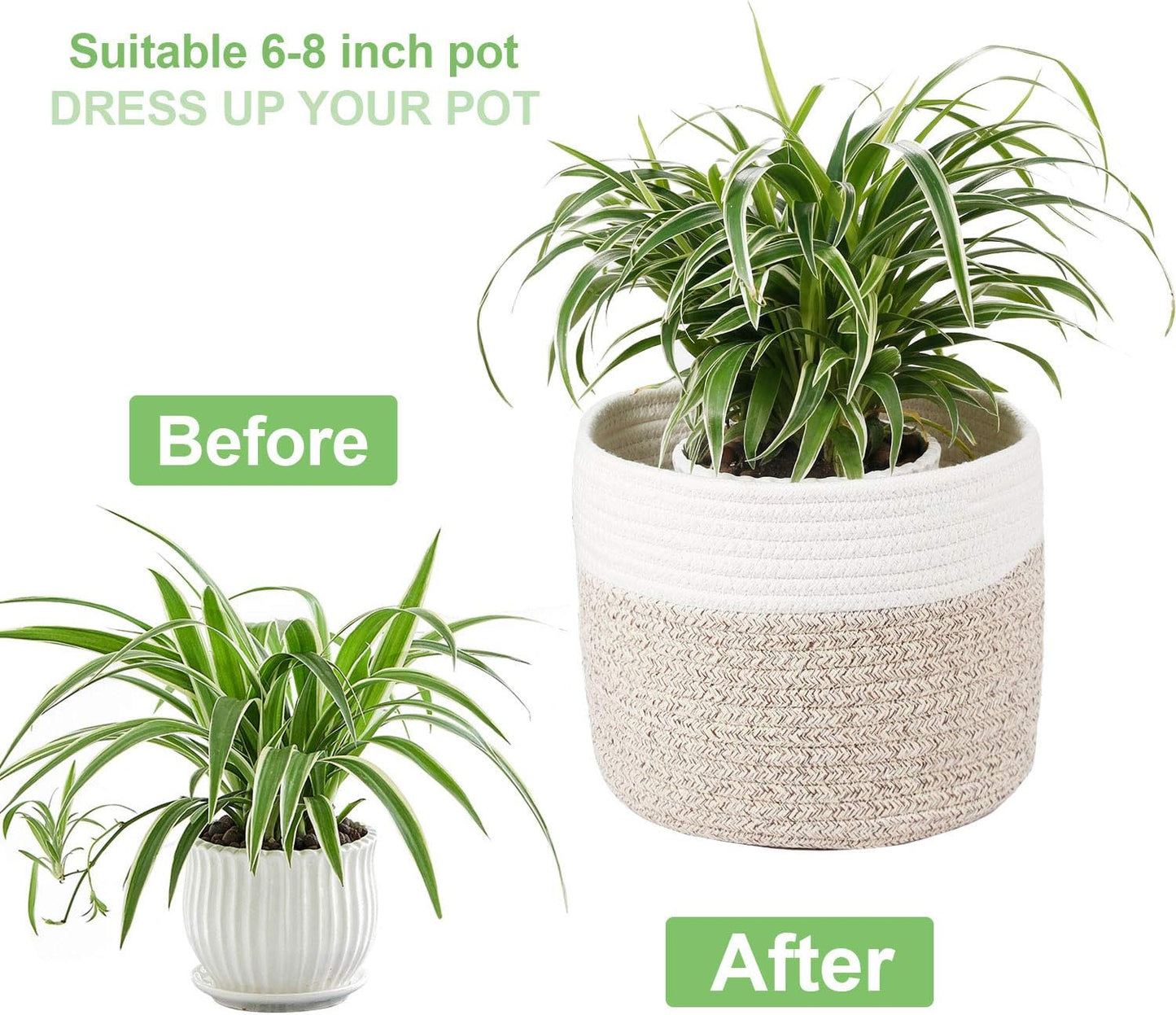 Woven Cotton Rope Plant Basket for 8" Flower Pot Small Basket for Plants Storage Organizer H7.5 x