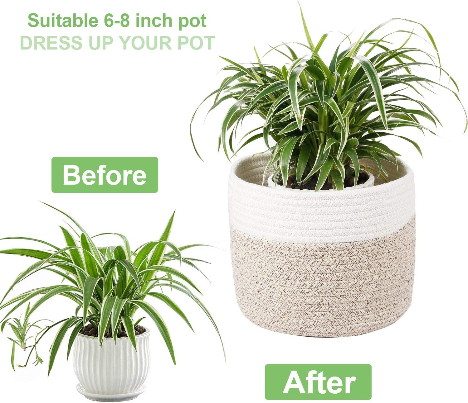 Woven Cotton Rope Plant Basket for 8" Flower Pot Small Basket for Plants Storage Organizer H7.5 x