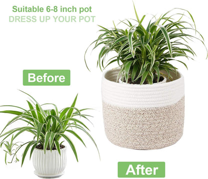 Woven Cotton Rope Plant Basket for 8" Flower Pot Small Basket for Plants Storage Organizer H7.5 x