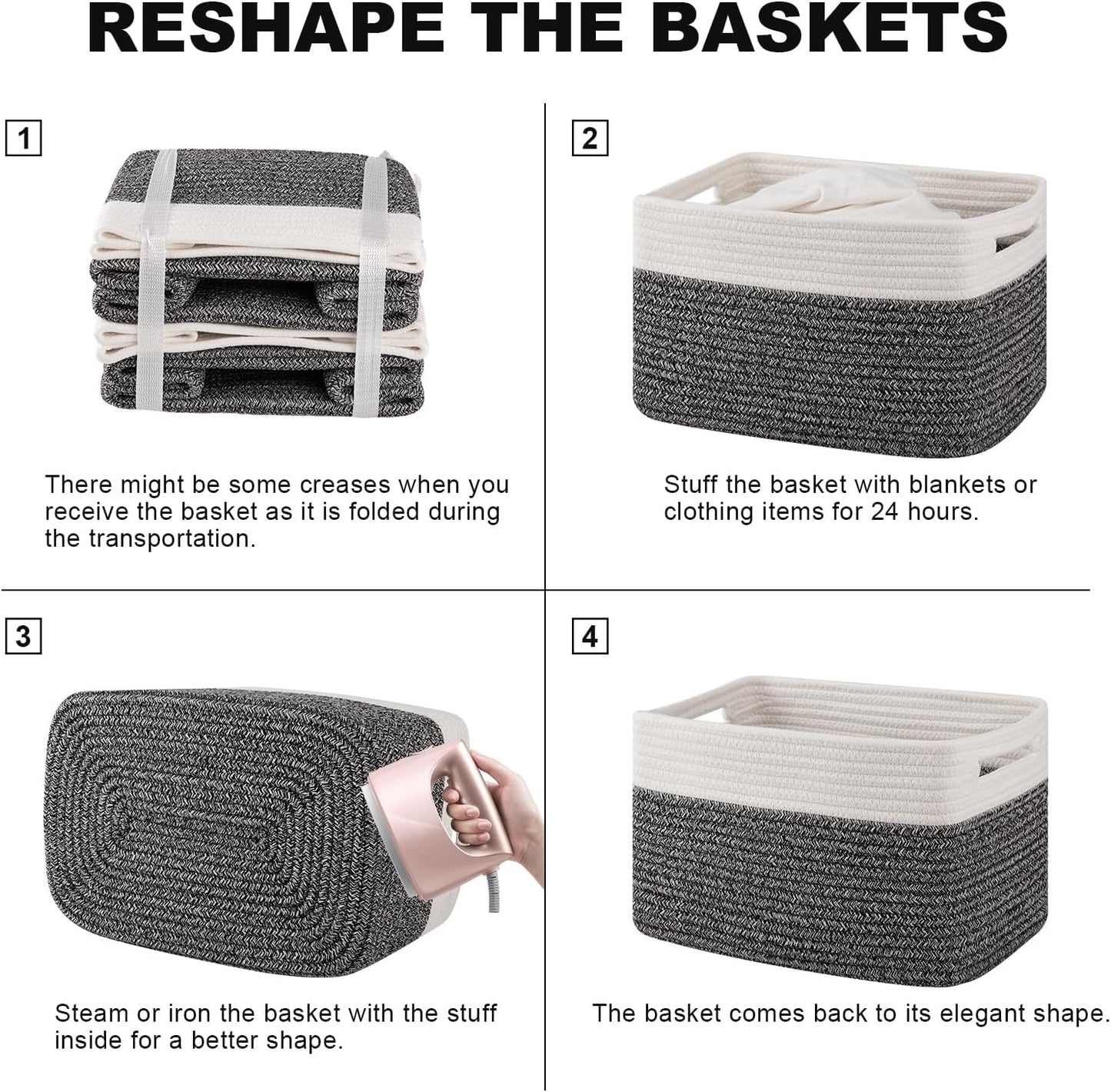 4 Pack Storage Baskets for Organizing, Woven Baskets for Shelves - Perfect for Toys, Books, Towels