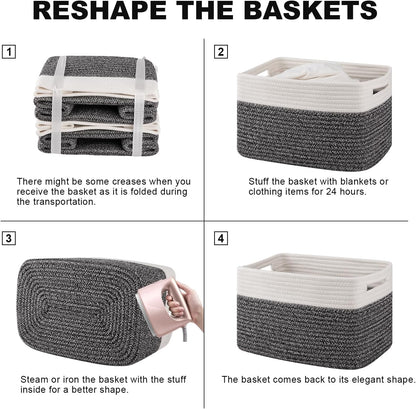 4 Pack Storage Baskets for Organizing, Woven Baskets for Shelves - Perfect for Toys, Books, Towels