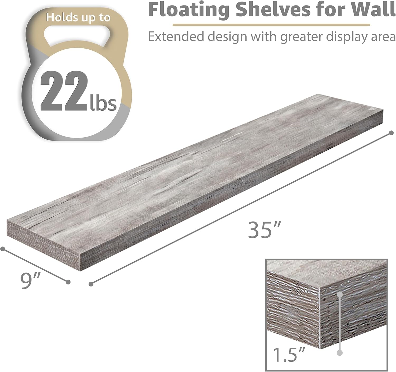 Sorbus Floating Shelves for Wall - 35 Inch Long Bathroom Shelves, Wall Decor for Bedroom, Kitchen