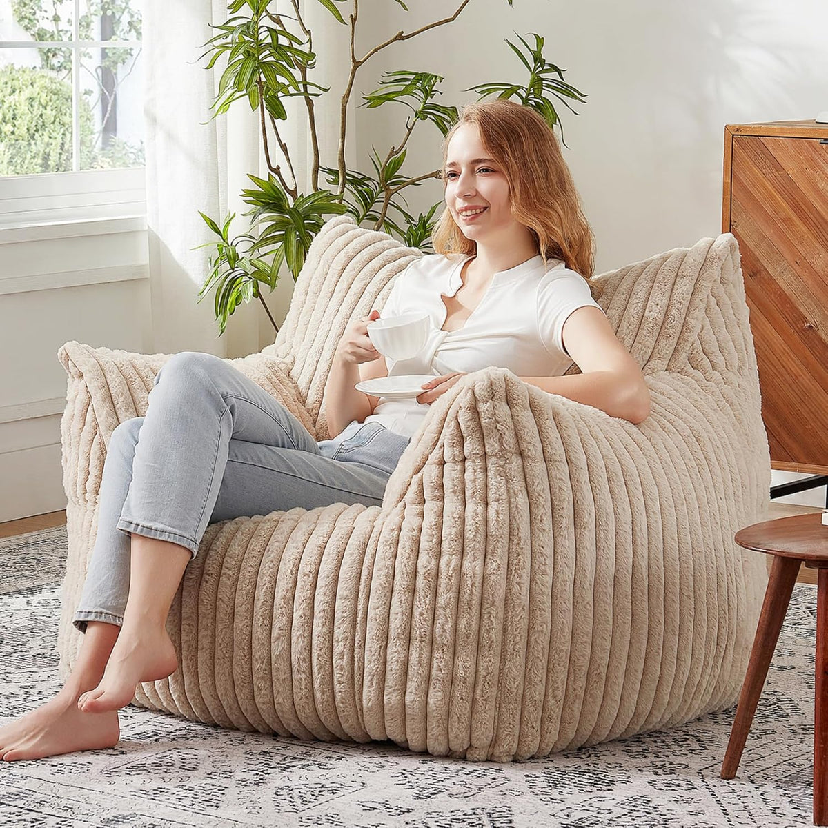 Giant Bean Bag Chairs for Adults with Filling Plush Fluffy Bean Bag Chairs for Teens with Armrests