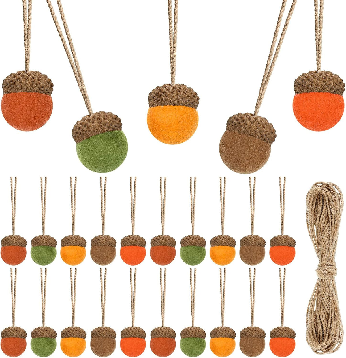 Tatuo 25 Pcs Fall Felt Acorn Ornament Hanging Wool Felted Acorn Garland for Fall Tree Ornament