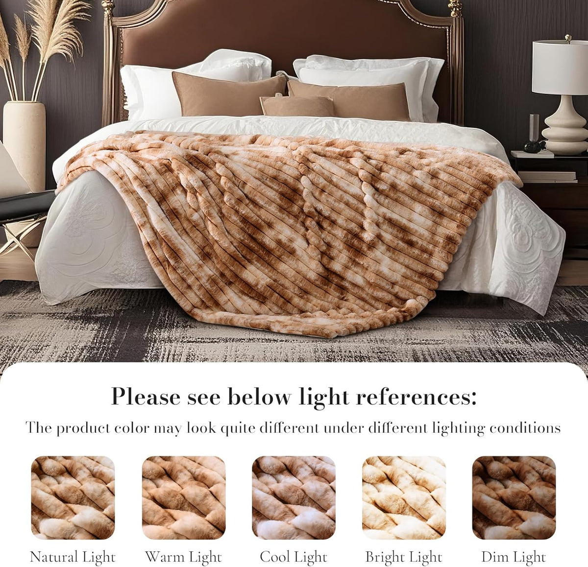 Amélie Home Faux Fur Throw Blanket for Couch, Cozy Fuzzy Fluffy Fur Luxurious Soft Striped Plush