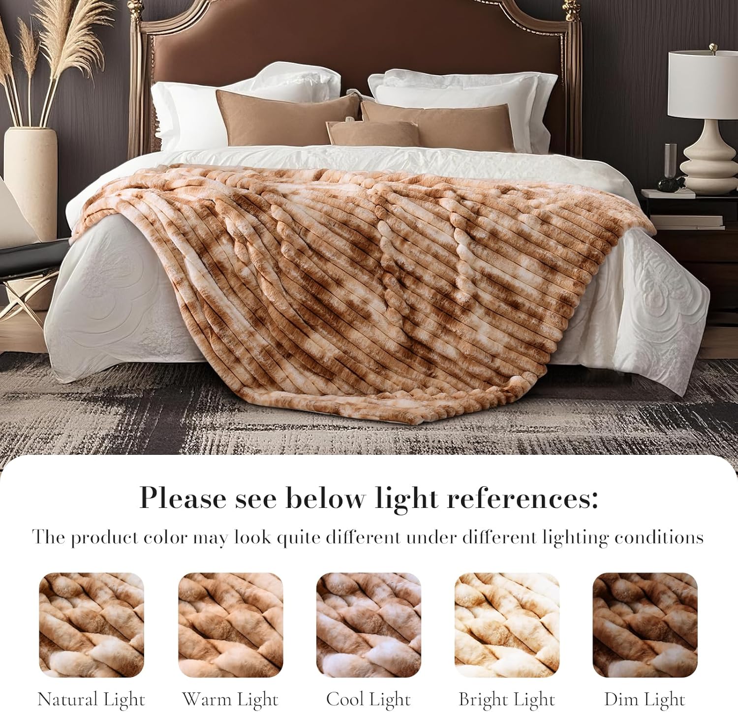 Amélie Home Faux Fur Throw Blanket for Couch, Cozy Fuzzy Fluffy Fur Luxurious Soft Striped Plush