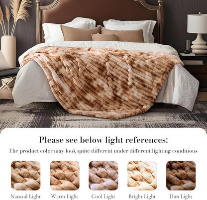 Amélie Home Faux Fur Throw Blanket for Couch, Cozy Fuzzy Fluffy Fur Luxurious Soft Striped Plush