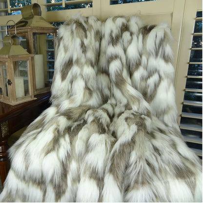 Ivory Beige Luxury Faux Fur Throw Blanket - Tibet Fox Fur - 108W x 90L