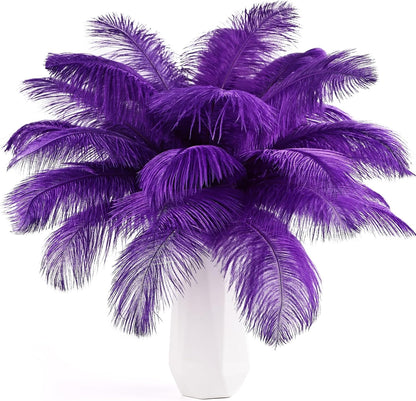 THARAHT Purple Ostrich Feathers 24pcs Natural Bulk 8-10Inch 20cm-25cm for Crafts Wedding Party