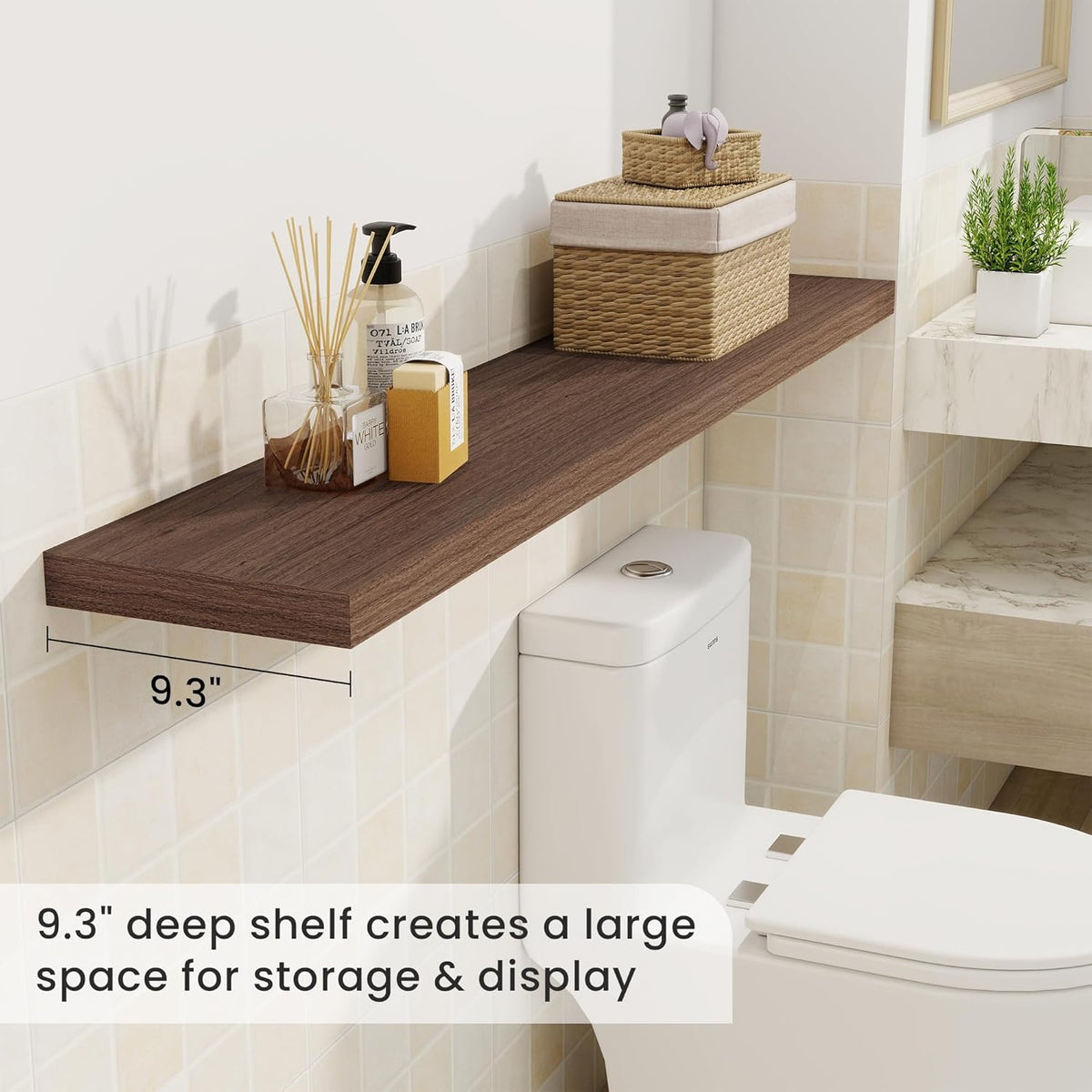 Fun Memories 55 Inch Fireplace Mantel Shelf -Long Floating Shelves, Deep Wall Mounted Farmhouse