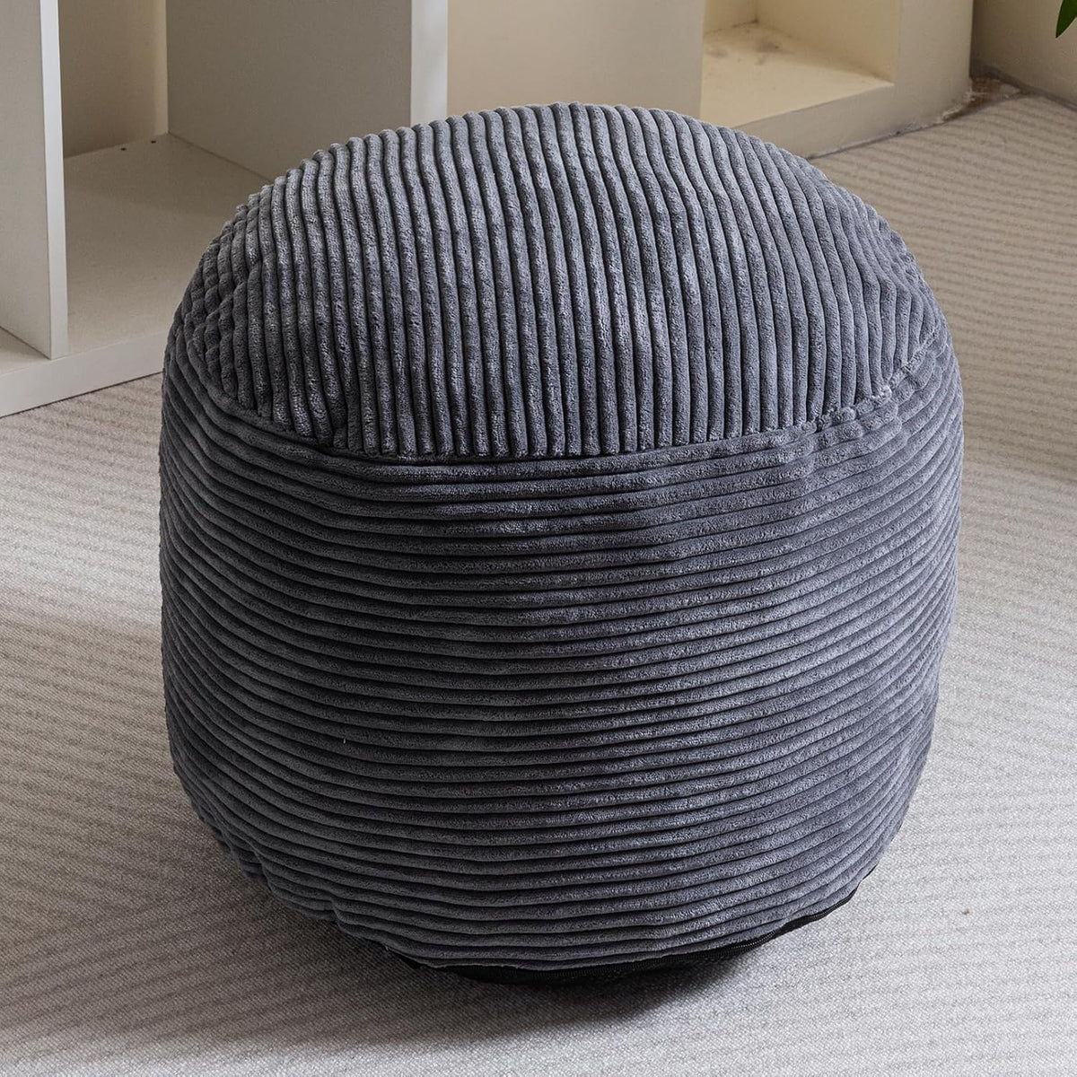 HIGOGOGO Round Stuffed Pouf Ottoman, Corduroy Poufs with Foam Chunk Filling, Furry and Fluffy Pouf