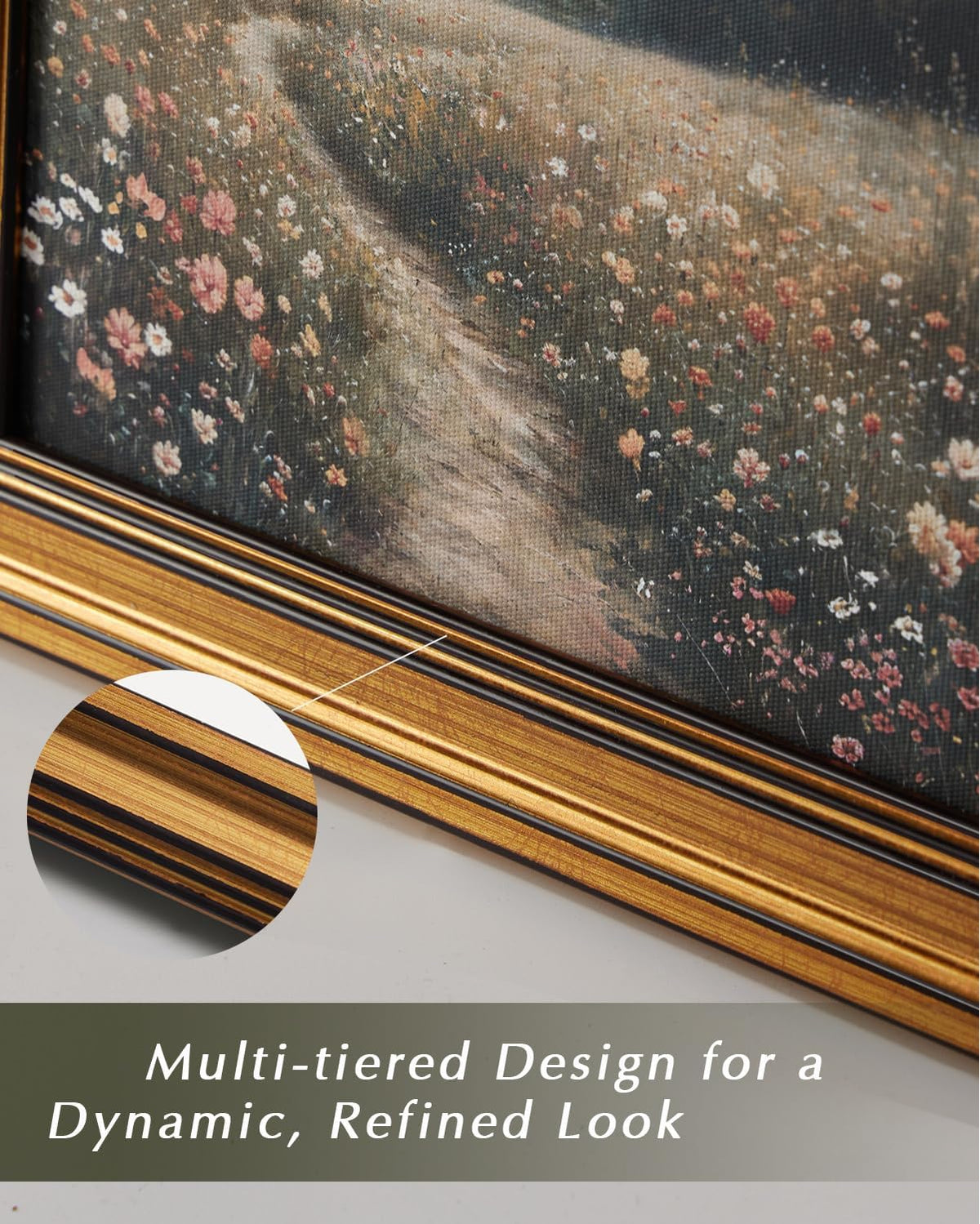 HUARCEY Gold Framed Vintage Wall Art for Living Room, Flowers Painting Canvas Prints Shelf Decor