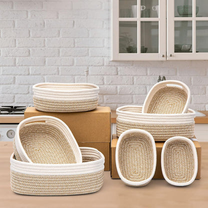 7 Piece Cotton Rope Woven Basket Set - Small Basket for Baby Nursery, Pets, Montessori, Dog & Cat