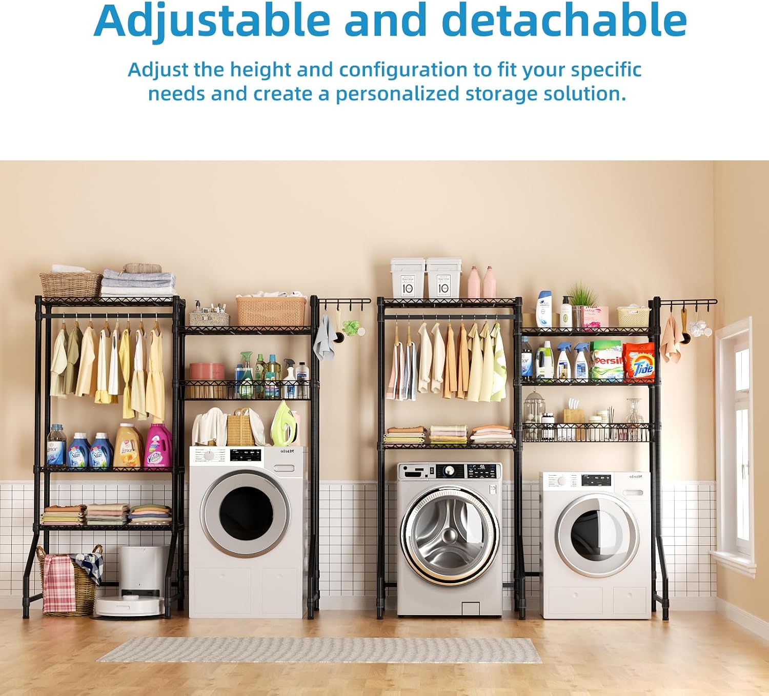 Over Washer and Dryer Shelves,Heavy Duty Laundry Room Storage Organization Clothes Drying Rack,5