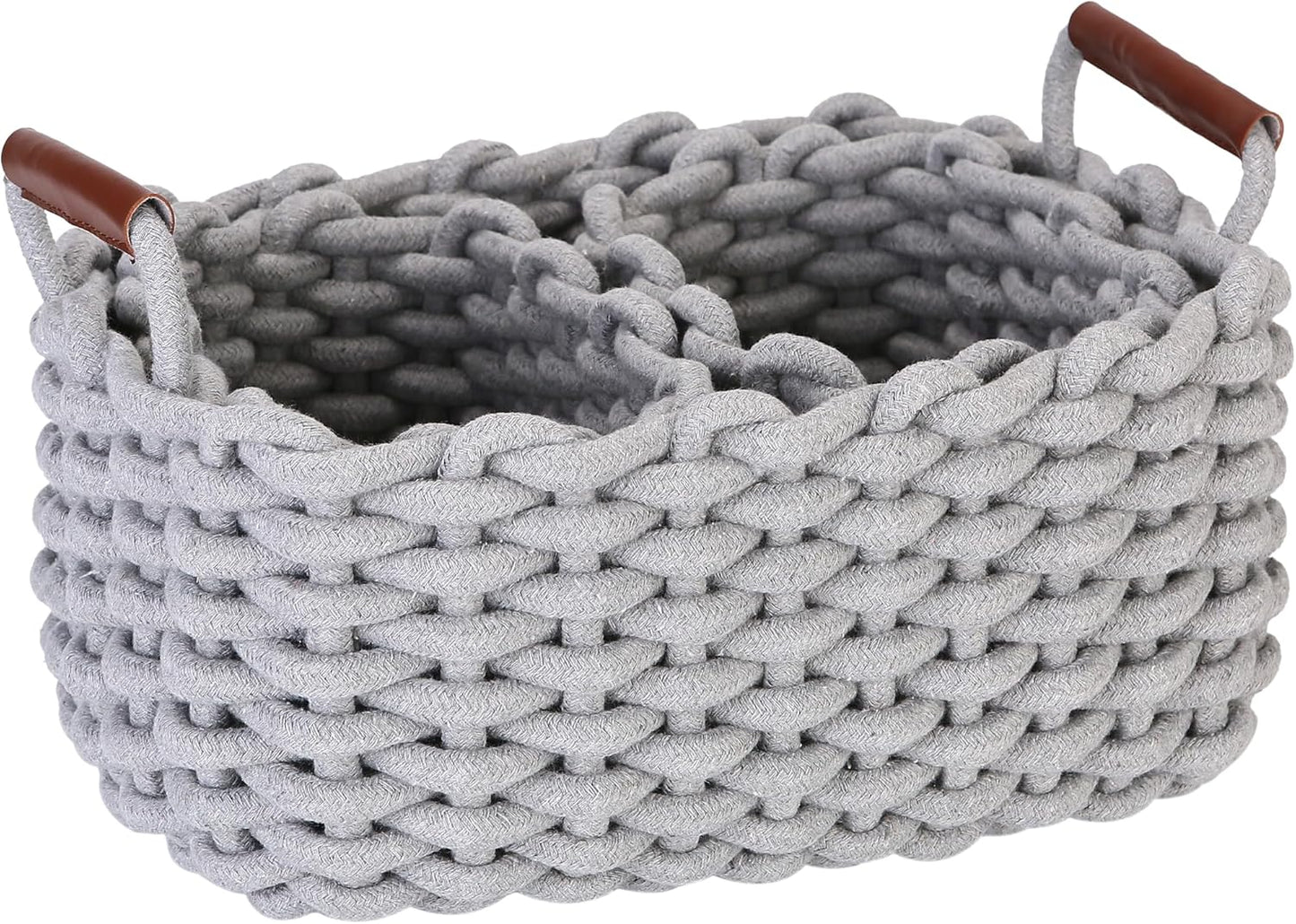Sea Team 3-Pack Rectangle Woven Cotton Rope Storage Baskets with Handles, Shelf Basket, Closet